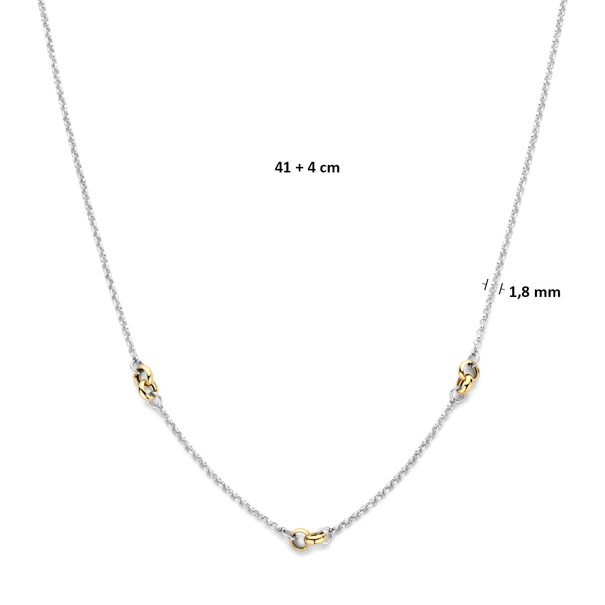 Collier 41 + 4 cm 3 micron zilver verguld 1.8 mm