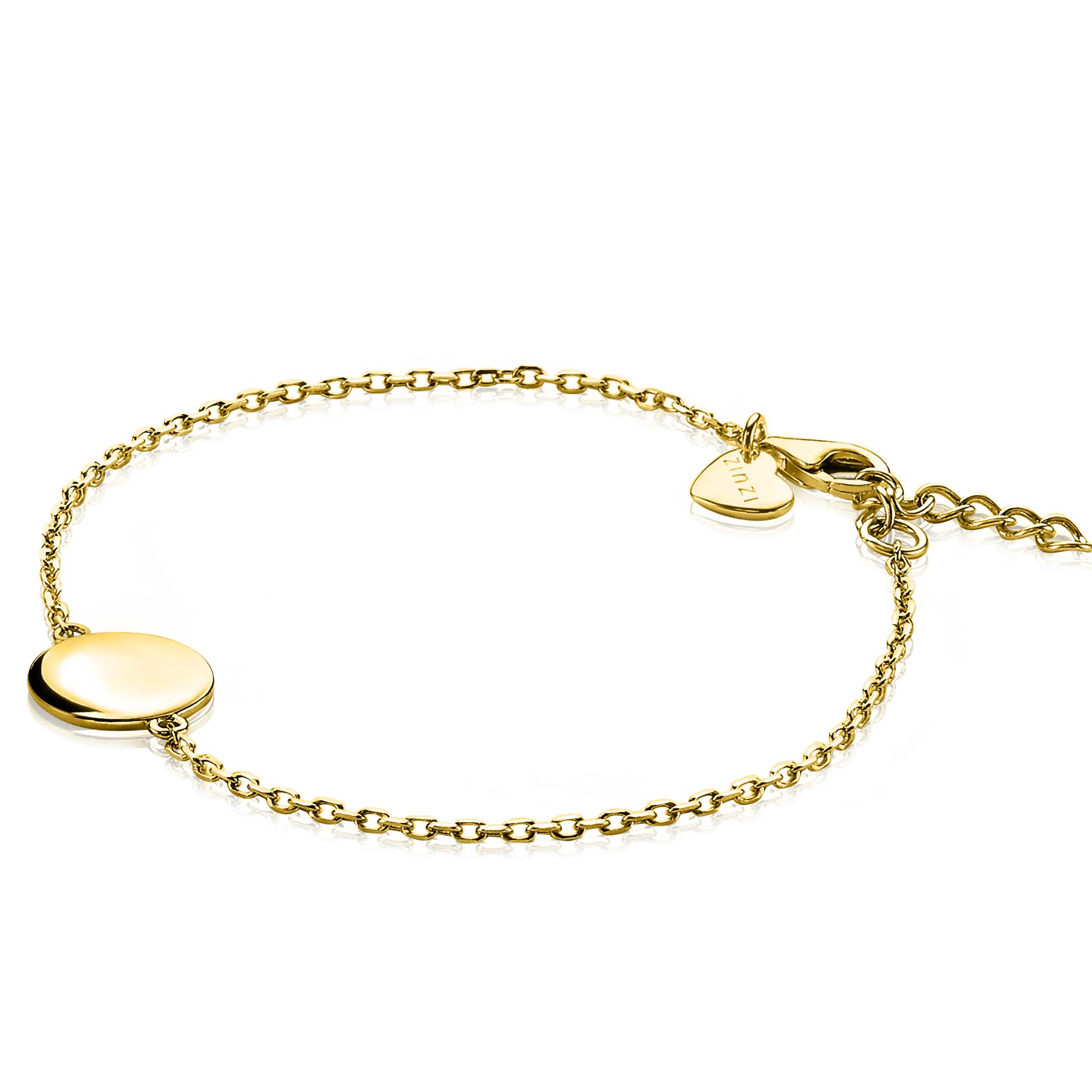 ZINZI gold plated zilveren armband met rond plaatje 15mm om te graveren 17-20cm - ZIA2345G