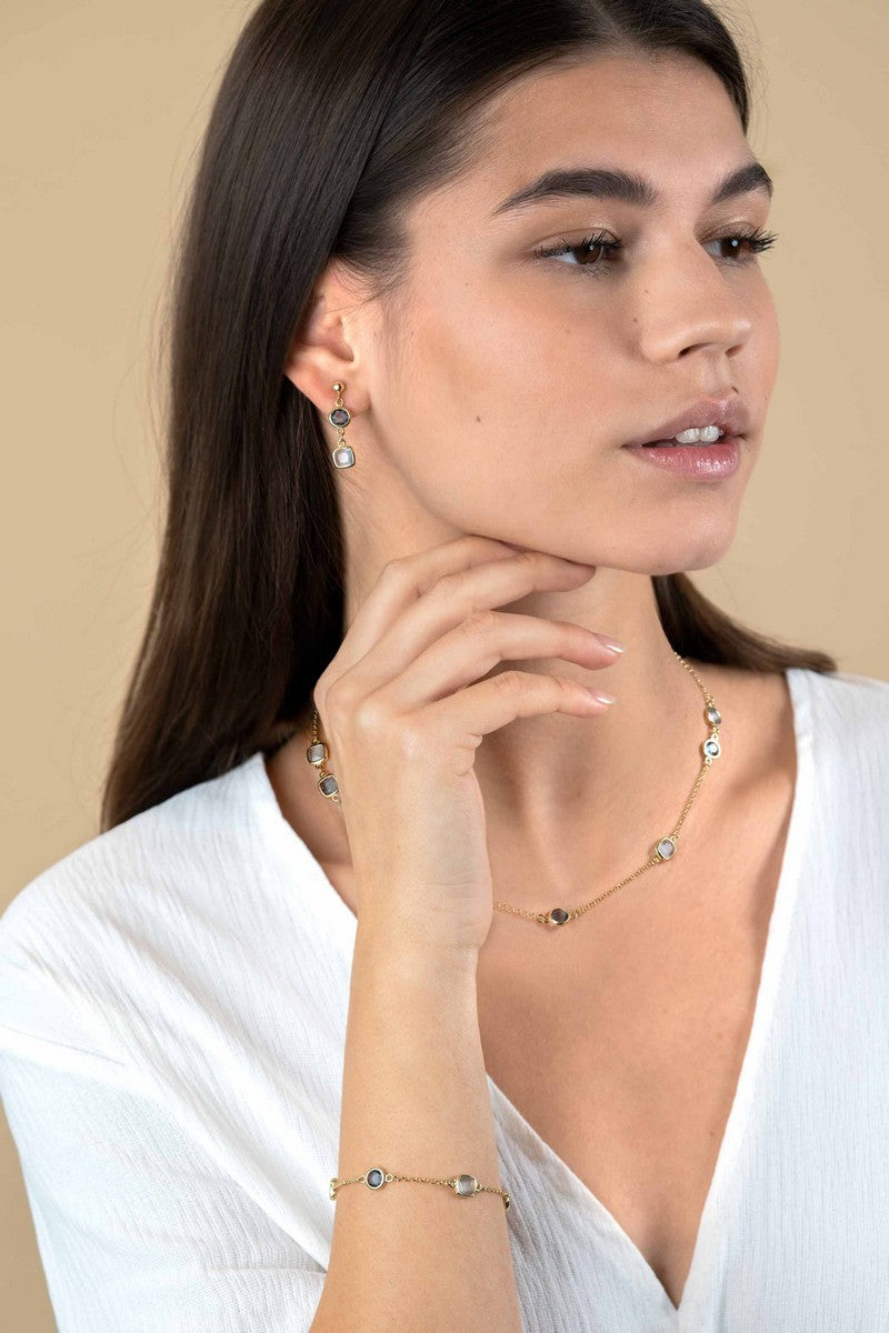 ZINZI gold plated zilveren armband met ronde en vierkante zettingen jeansblauw en witgrijs 17-20cm ZIA2526G - PansiteNederland.nl