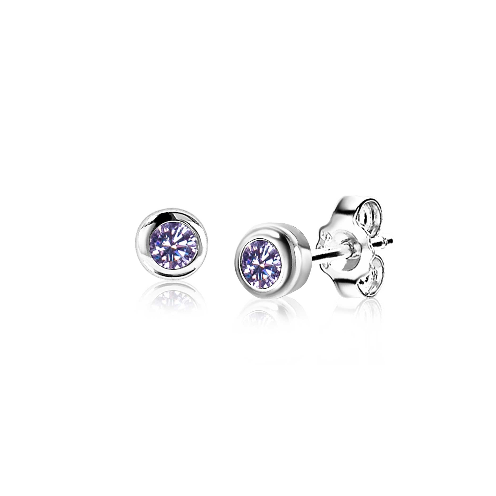 ZINZI JUNI oorknoppen 4mm zilver met geboortesteen licht paars amethist zirconia oorbellen