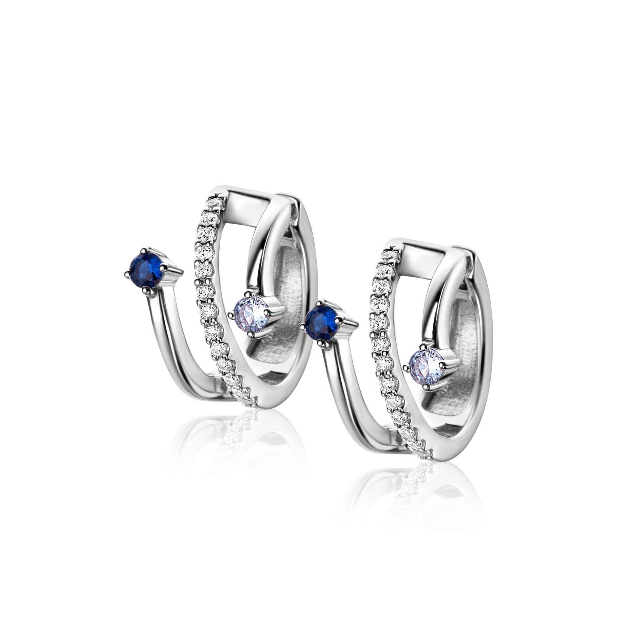 ZINZI Zilveren Oorbellen met Blauw, Wit Zirkonia - ZIO2646B