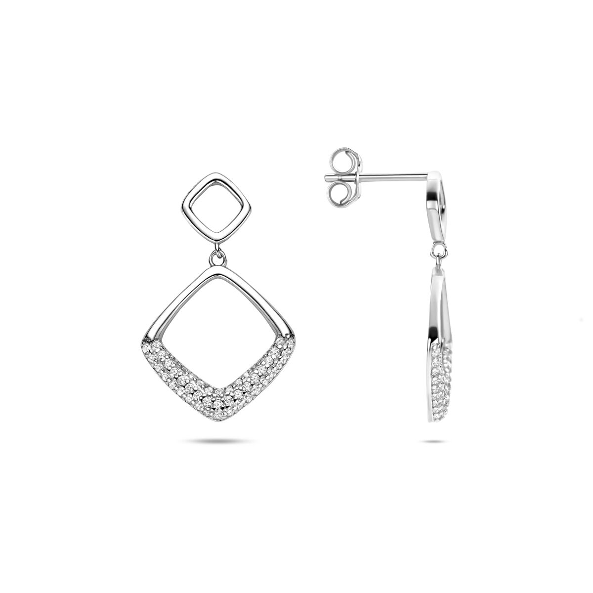 Zilveren gerhodineerde oorhangers zirkonia 25 mm - 1341568