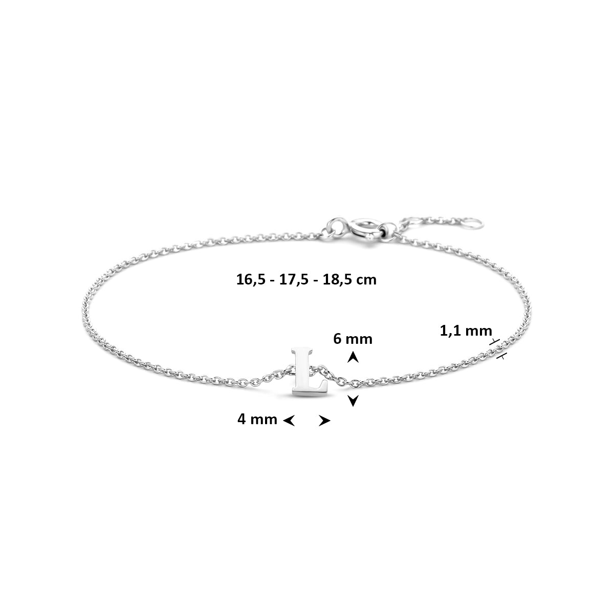 Armband letter L zilver gerhodineerd #Letter_L