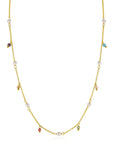 ZINZI Gold Plated Zilveren Ketting met Witte Parels en Kleurrijke Bungels 42-45cm ZIC2705G