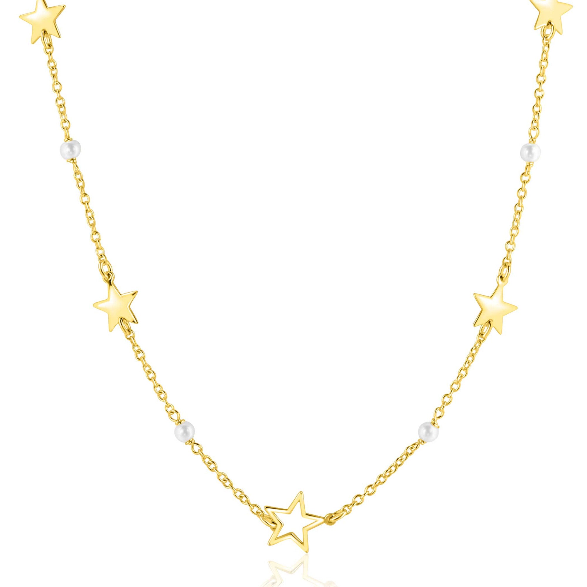 ZINZI Verguld Zilveren Ketting met Witte Parel ZIC2780