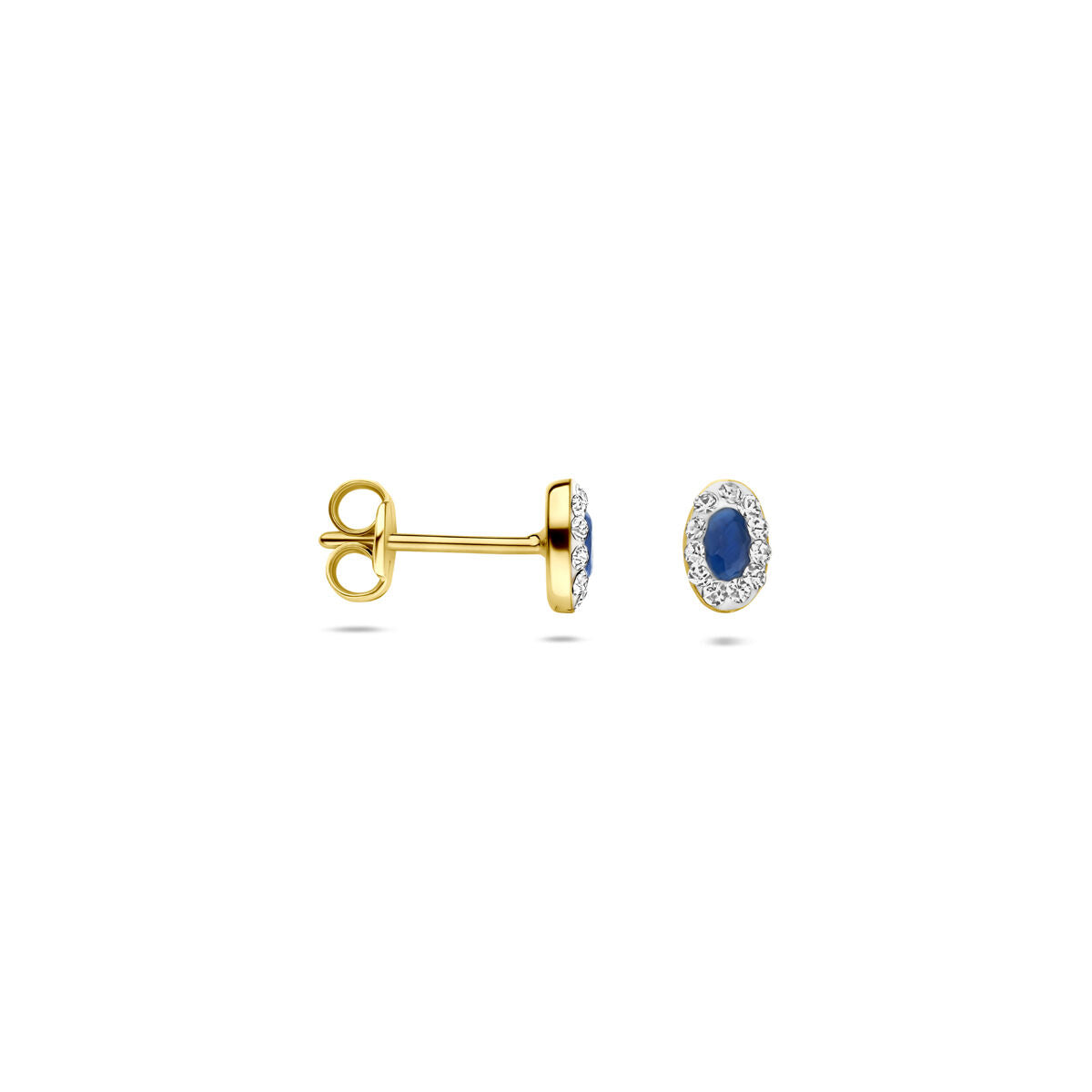 Fantasy Collection Oorbellen synth. swarovski en saffier 5,5 mm 14K geelgoud