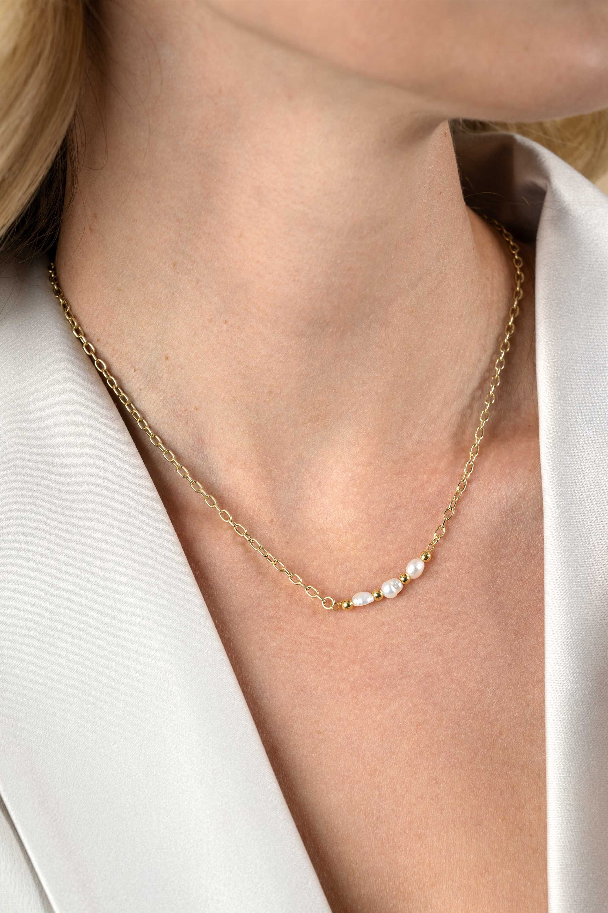 ZINZI Verguld Zilveren Ketting met Witte Parel - ZIC2643