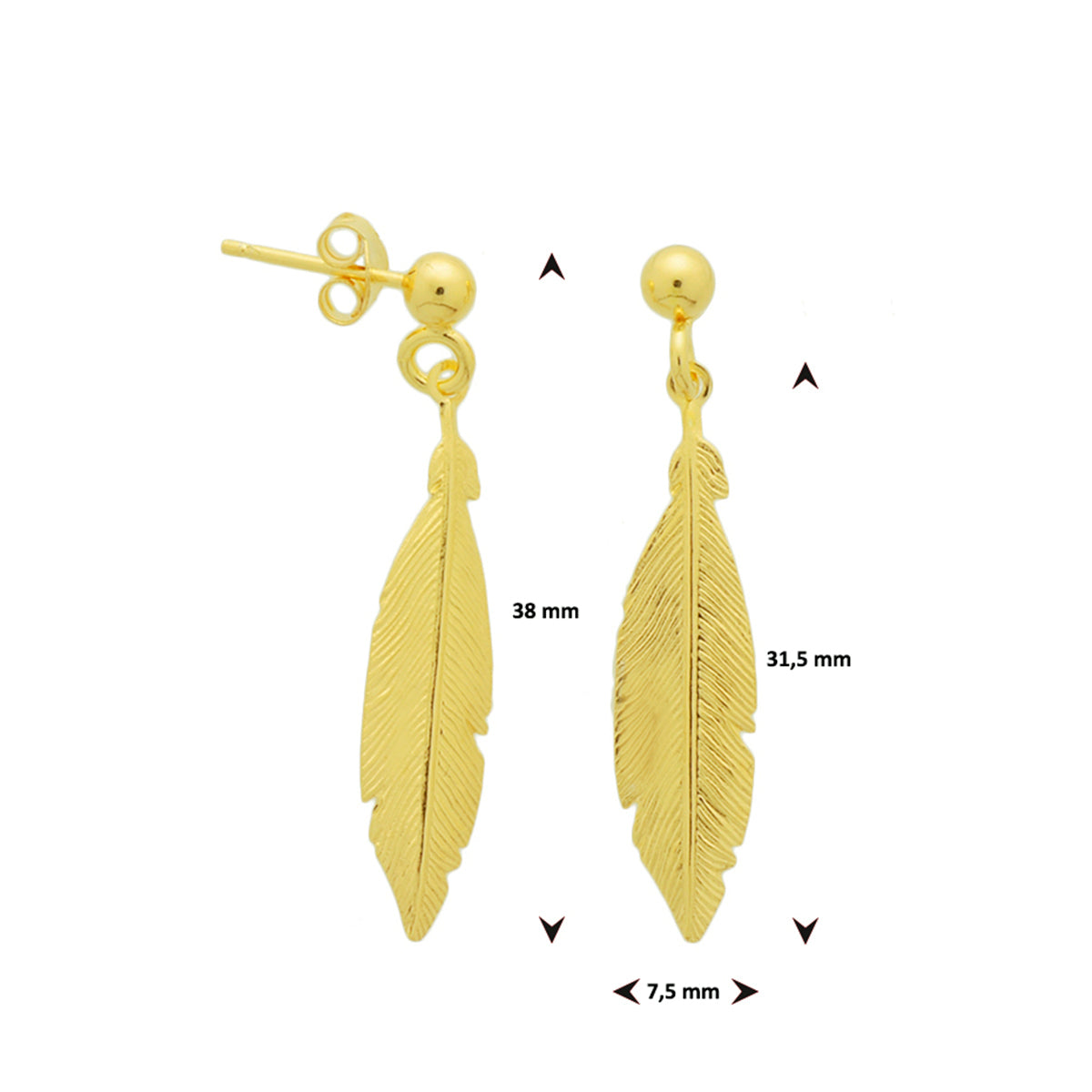 Fantasy Collection Hangende oorbellen veer 38 mm 1 micron zilver verguld