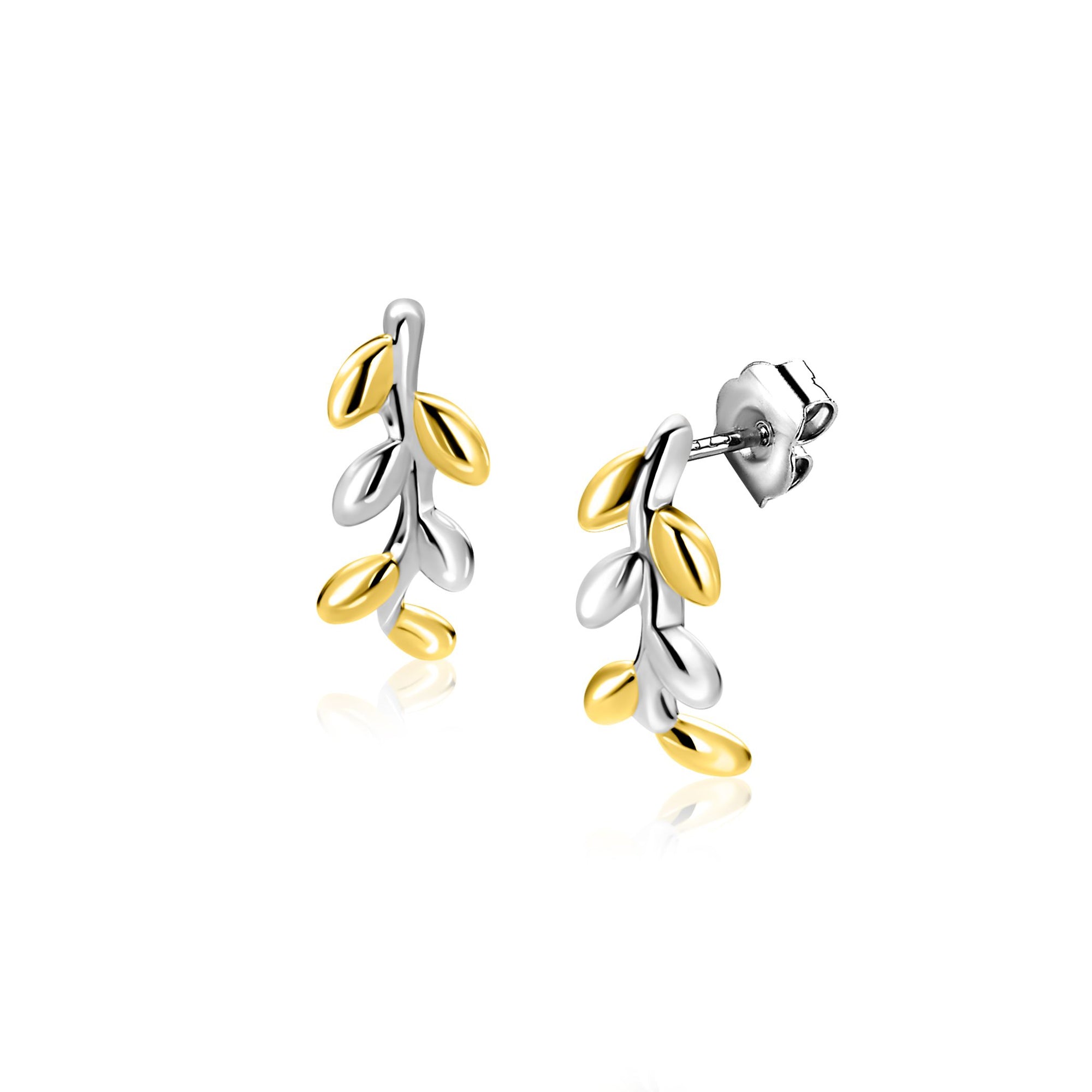 ZINZI zilveren oorstekers bicolor takje met bladeren 12mm ZIO2740 - PansiteNederland.nl