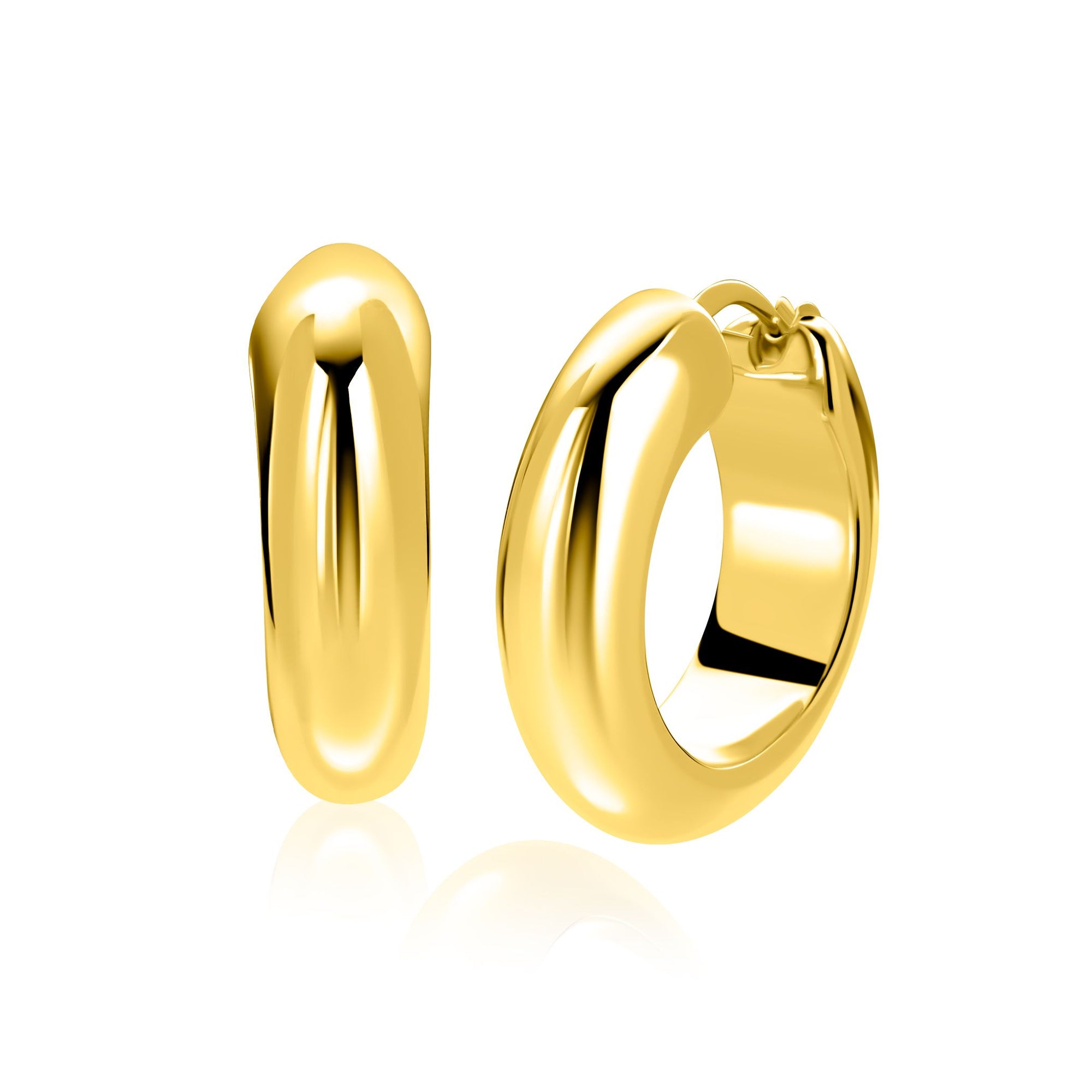 ZINZI gold plated zilveren oorringen met brede buis (8mm) en rond model, handige bovensluiting 28mm ZIO2749G - PansiteNederland.nl