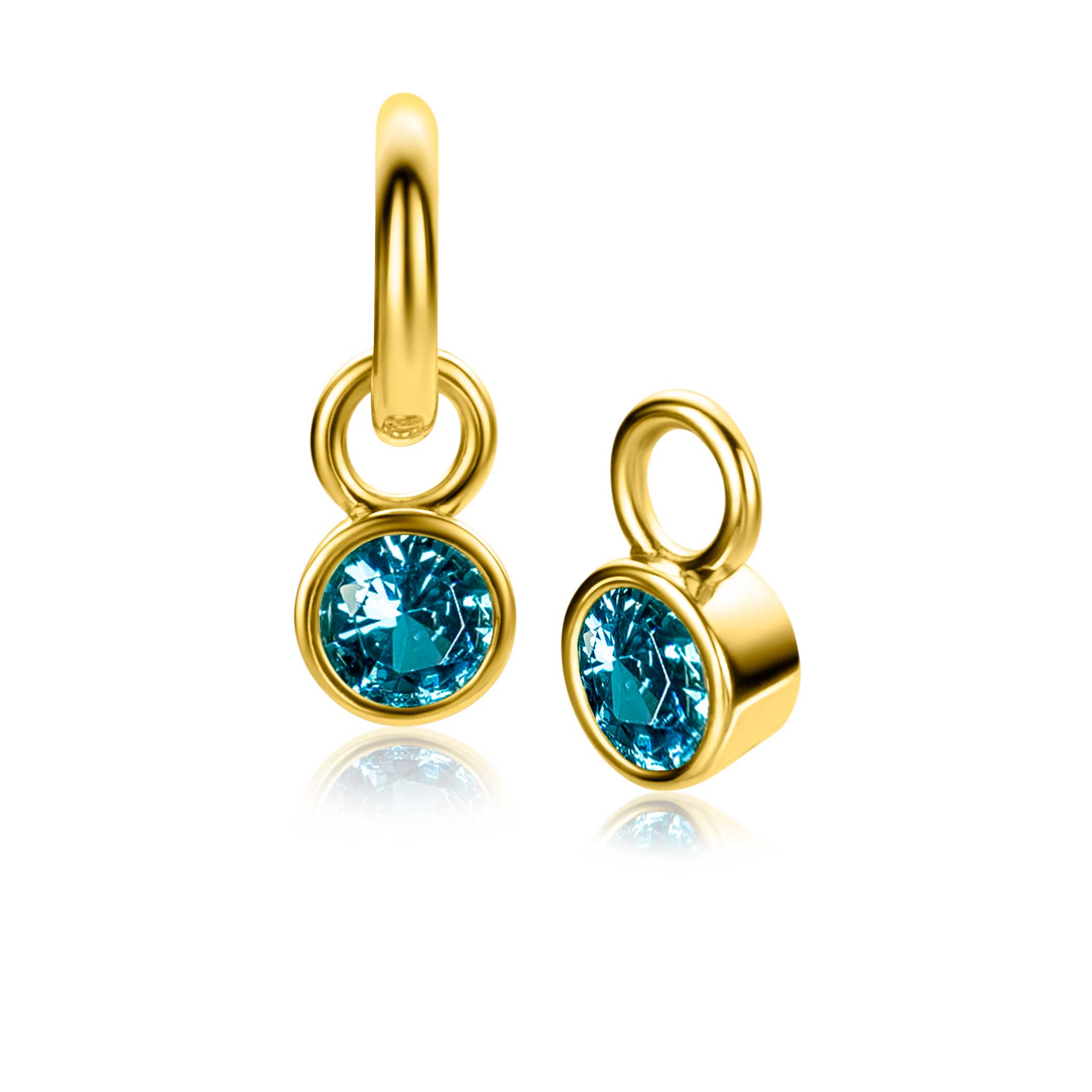 ZINZI MAART oorbedels gold plated met geboortesteen blauw aquamarijn zirconia (excl. oorbellen)