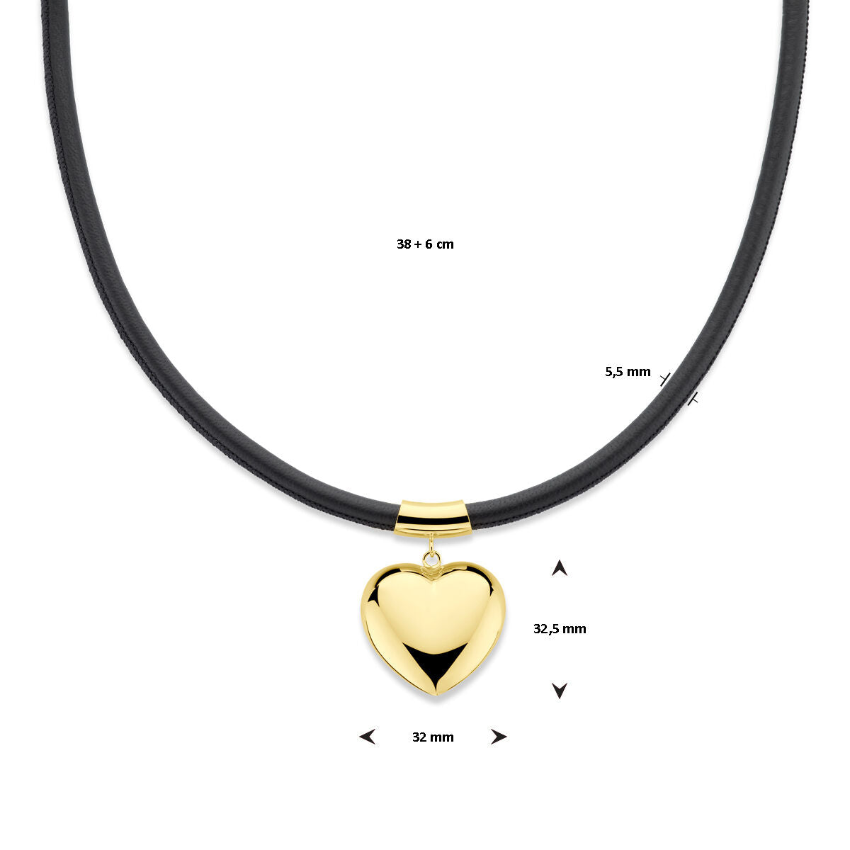 Fantasy Collection Collier hart 38 + 6 cm 3 micron zilver verguld