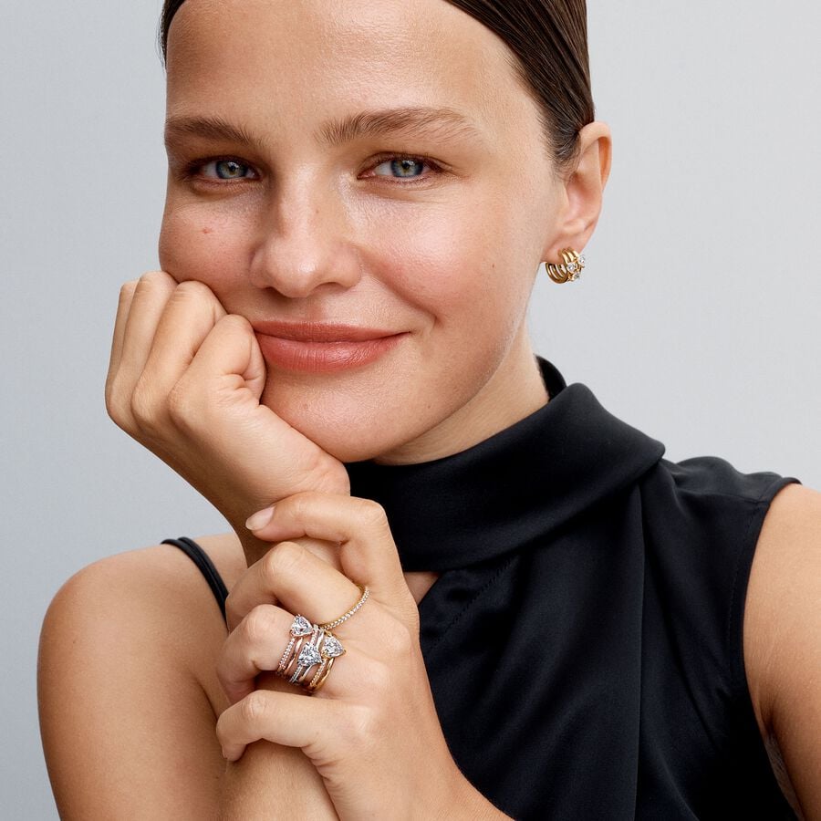 Pandora Driedubbele Pavé Hart Oorringen 263656C01 - PansiteNederland.nl