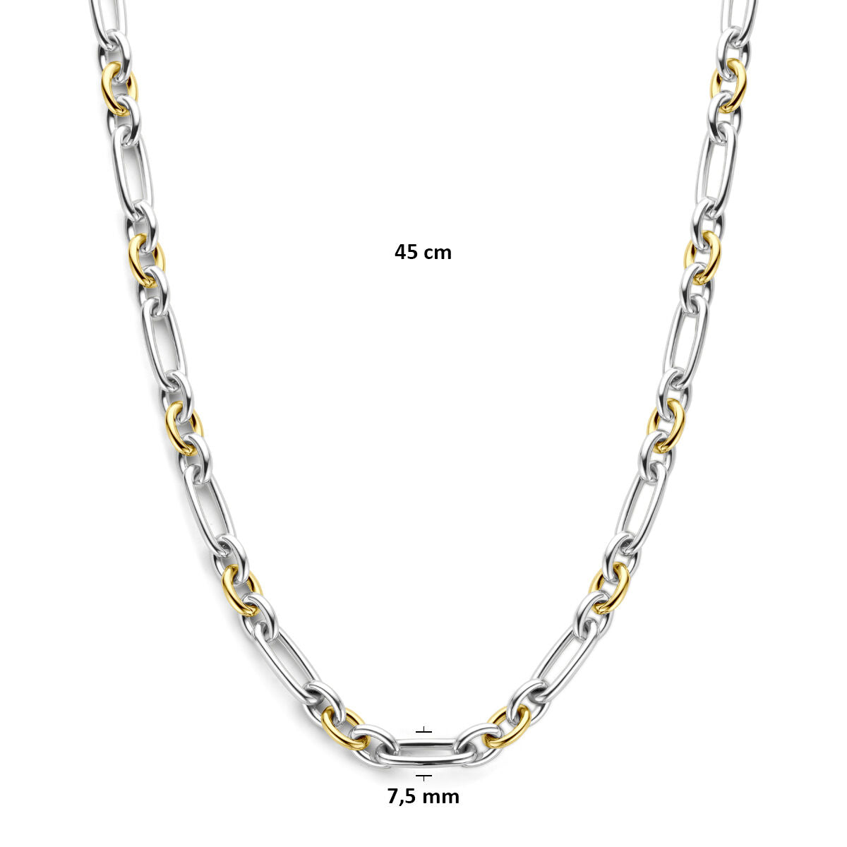 Collier 7,5 mm 14K goud en zilver 45 cm