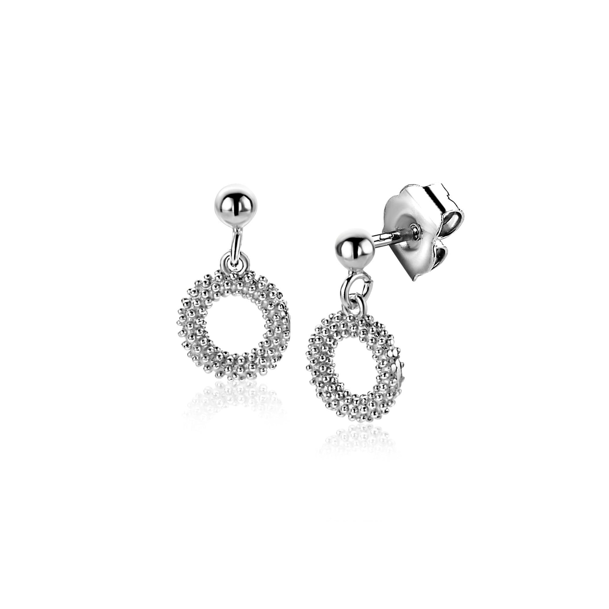 ZINZI zilveren oorstekers met open rondje van 8,5mm voorzien van een bolstructuur 14mm ZIO2704 - PansiteNederland.nl