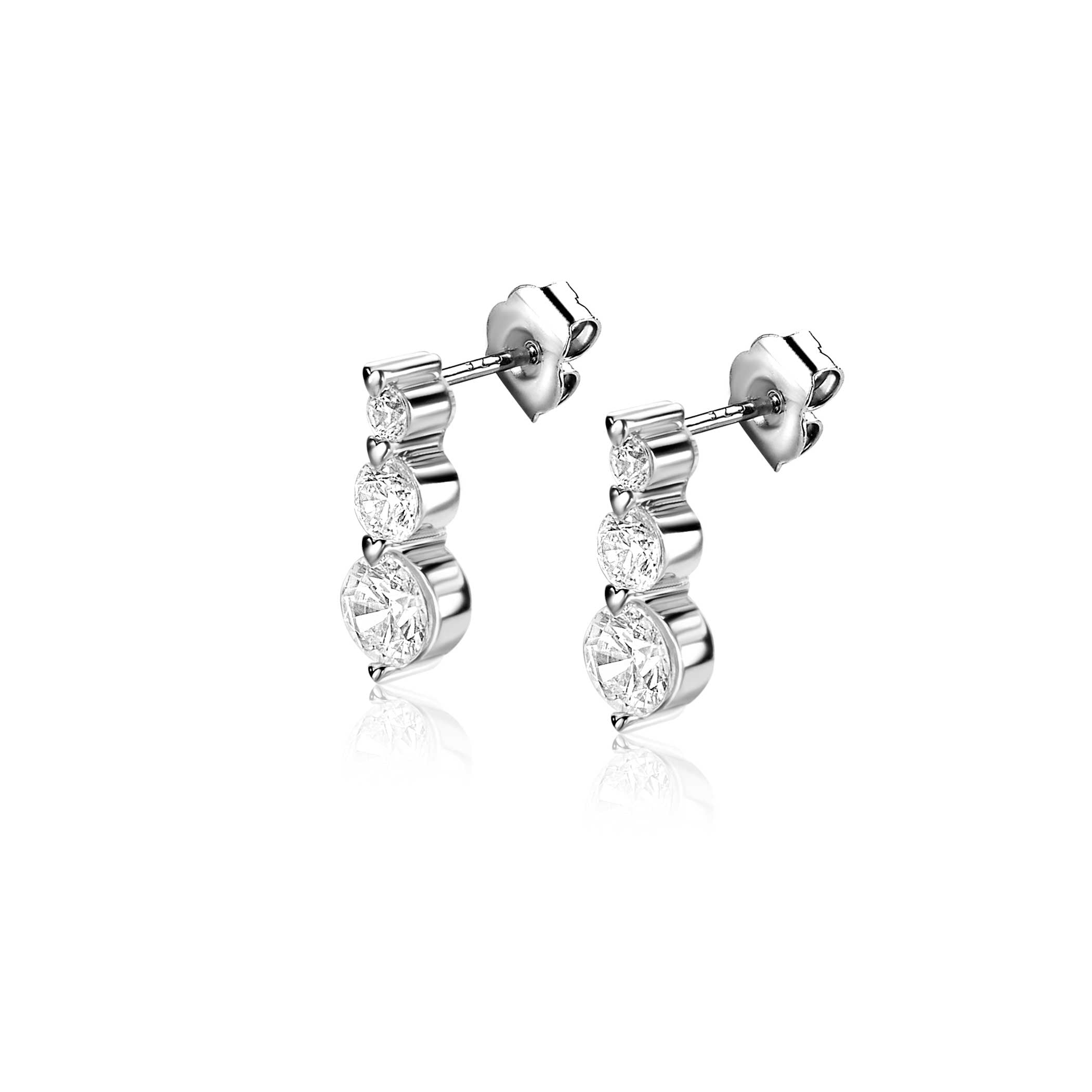 11mm ZINZI zilveren oorbellen, bezet met drie ronde witte zirconia's in oplopend formaat - ZIO2439
