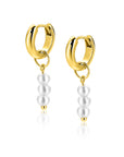 ZINZI gold plated zilveren oorbedels met 3 witte pareltjes 12mm ZICH2734Y (zonder oorringen) - PansiteNederland.nl