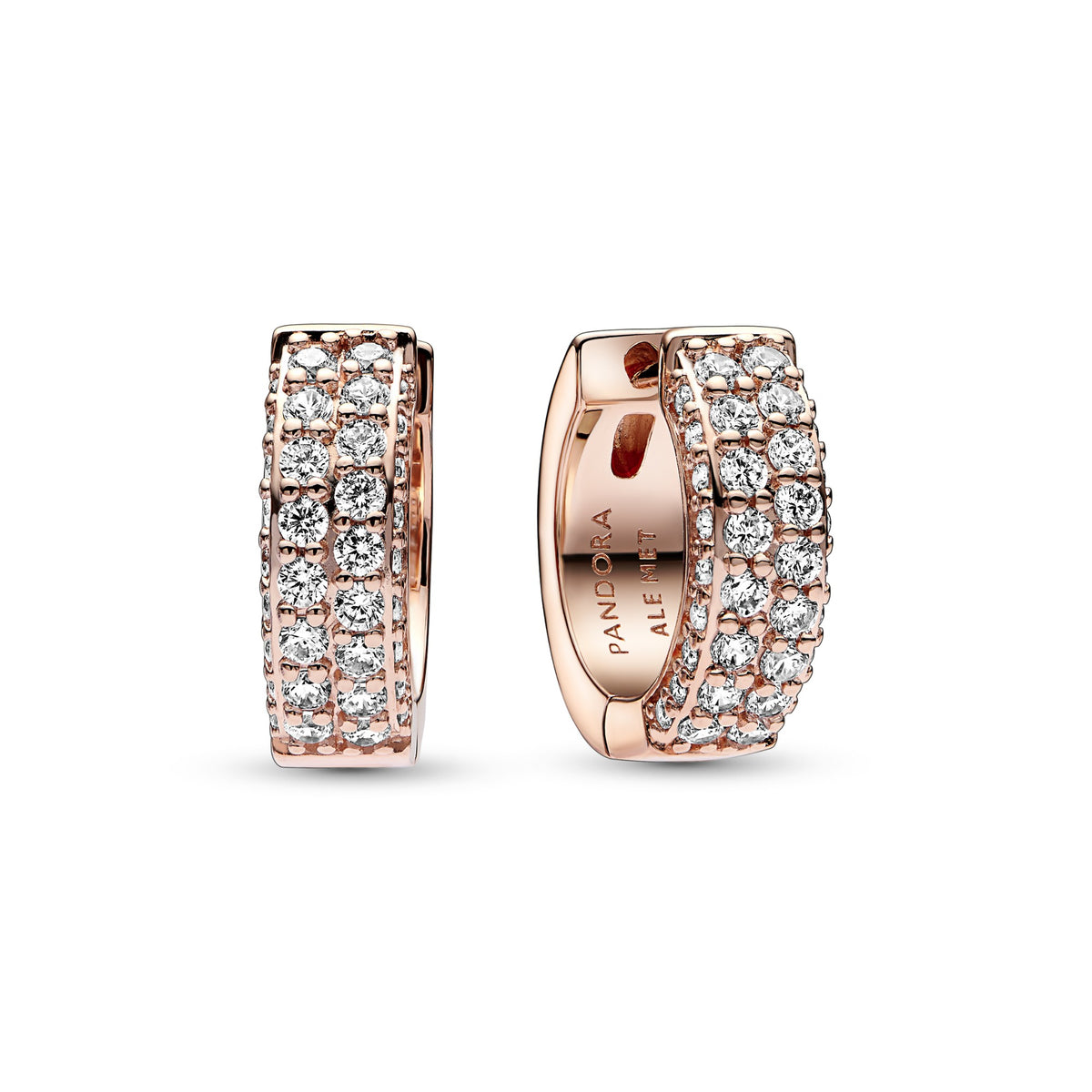 Pandora Timeless dubbele rij pavé oorbellen roségoudverguld