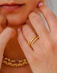 ZINZI gold plated zilveren multi-look ring met 3 rijen zirkonia's ZIR2645Y - PansiteNederland.nl
