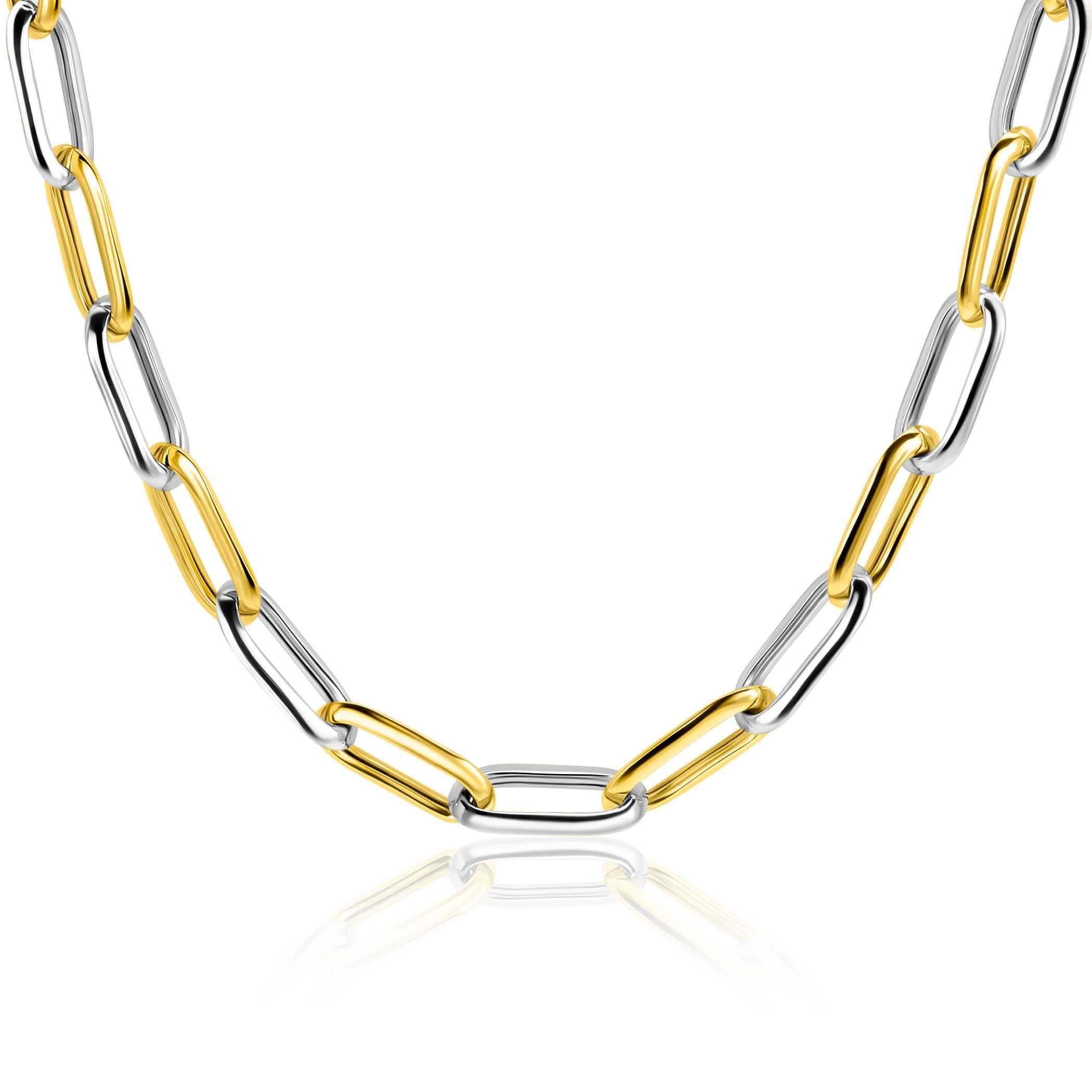 ZINZI bicolor ovale schakelketting met afwisselend gold plated en zilveren schakels 45cm - ZIC2668