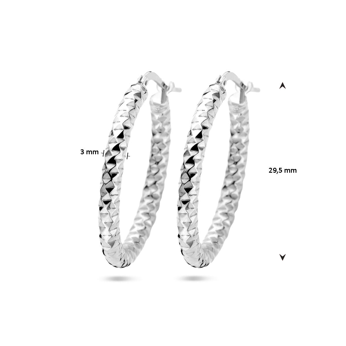 Fantasy Collection Oorbellen 3,0 mm ronde buis gediamanteerd zilver