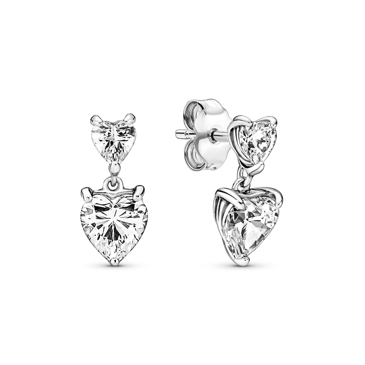 Pandora Double Heart Sparkling Stud Oorbellen zilver