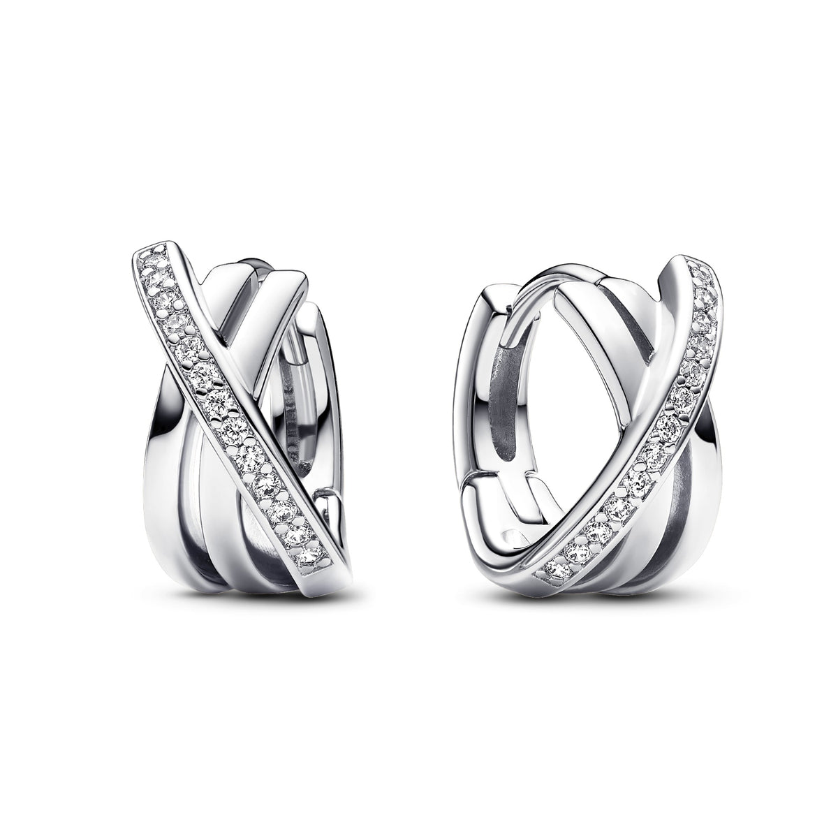 Pandora Gekruiste Pavé Oorbellen zilver