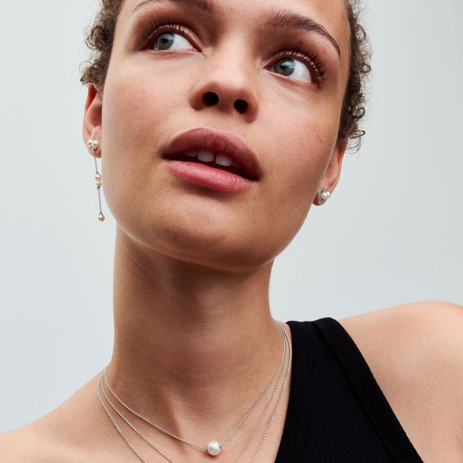 Pandora Zilveren Oorstekers met Zoetwaterparel en Heldere Zirkonia 293154C01 - PansiteNederland.nl