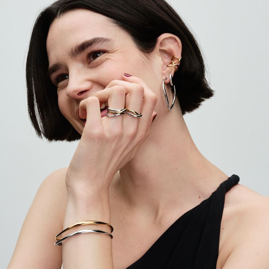 Pandora ESSENCE Zilveren Organisch Gevormde 42 mm Open Oorringen 293299C00 - PansiteNederland.nl