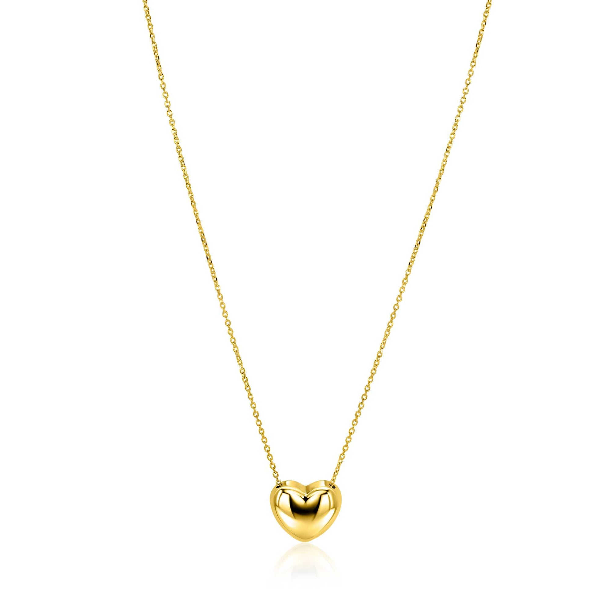 ZINZI gold plated zilveren ketting met luxe groot hart 15mm 40-45 cm ZIC2672G