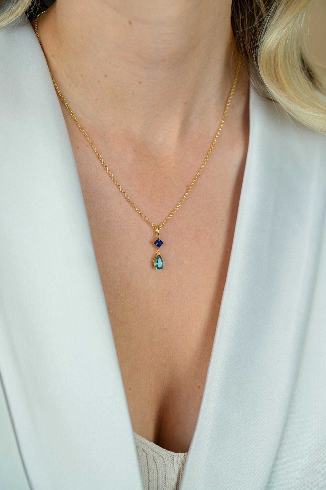 ZINZI Verguld Zilveren Ketting met Blauw, Wit Zirkonia - ZIC2745