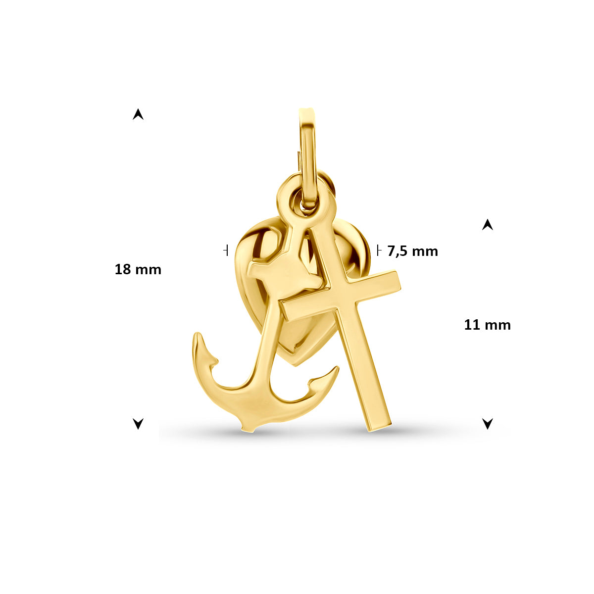 Hanger geloof, hoop en liefde 9K geelgoud