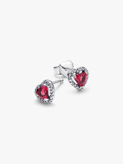 Pandora Verhoogd Rood Hart Oorbellen zilver - 298427C04