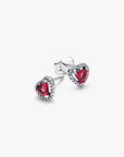 Pandora Verhoogd Rood Hart Oorknoppen 298427C04 – Zilver met Zirkonia