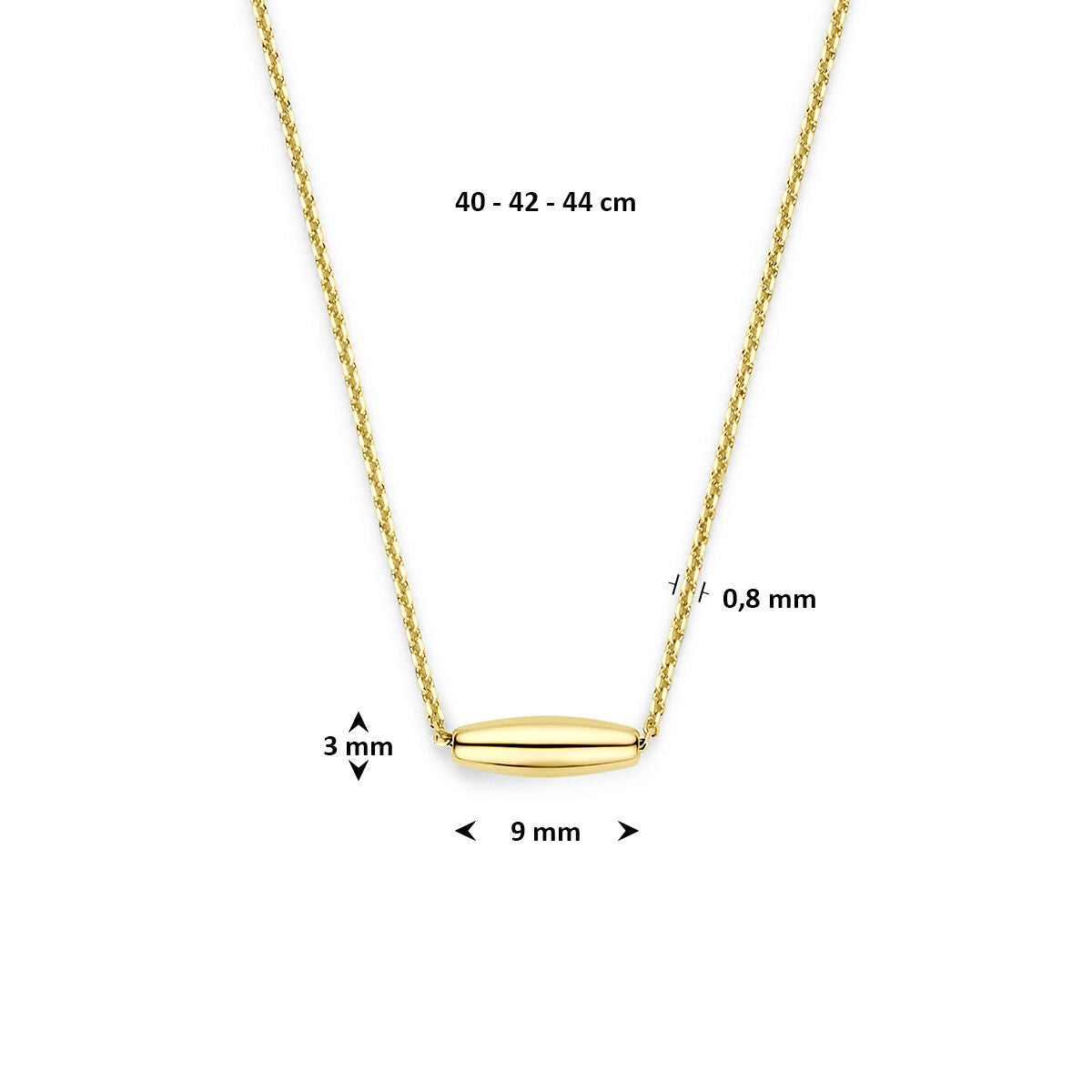 Collier balkje 9K geelgoud 40 - 42 - 44 cm