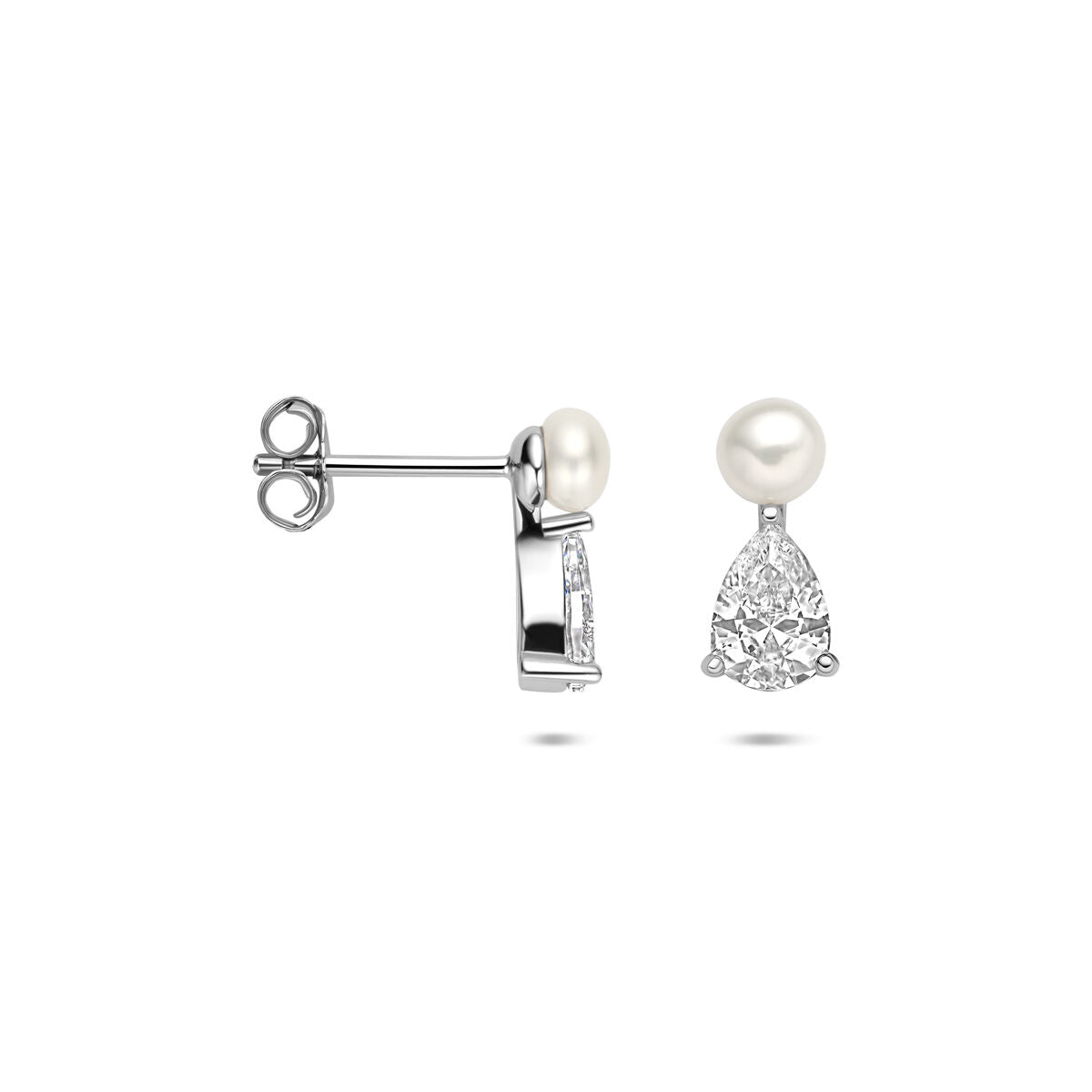 Zilveren gerhodineerde oorknoppen parel zirkonia 12 mm - 1341349