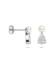 Zilveren gerhodineerde oorknoppen parel zirkonia 12 mm - 1341349