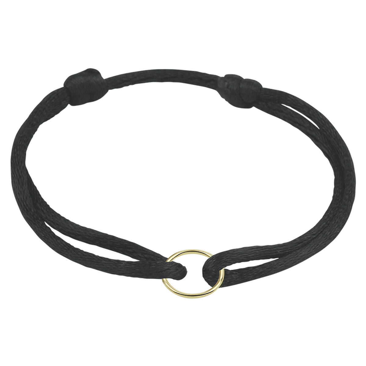 Armband satijn zwart rondje 13 - 26 cm 14K goud met rubber/nylon/leer