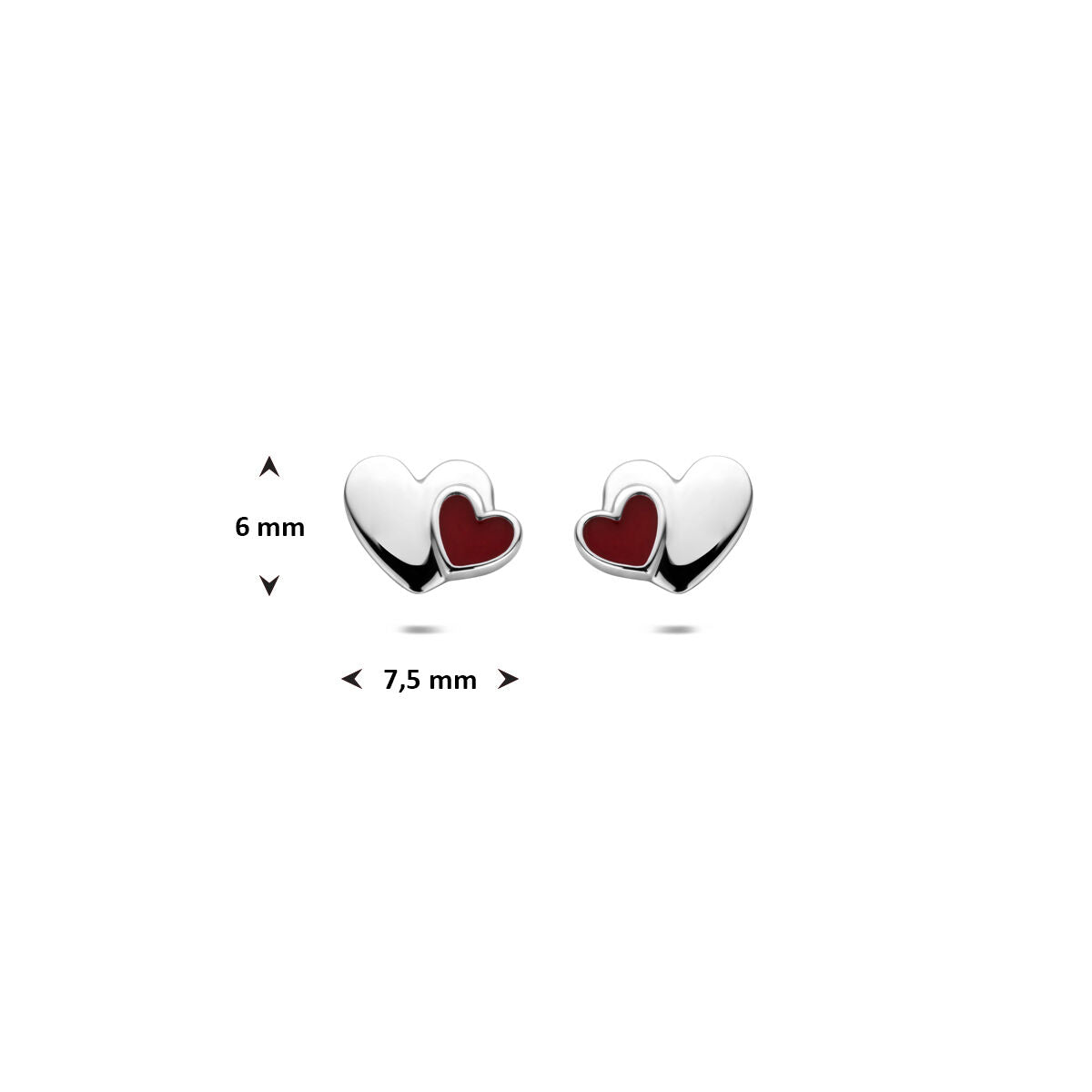 Fantasy Collection Oorbellen emaille hartje 6 mm zilver