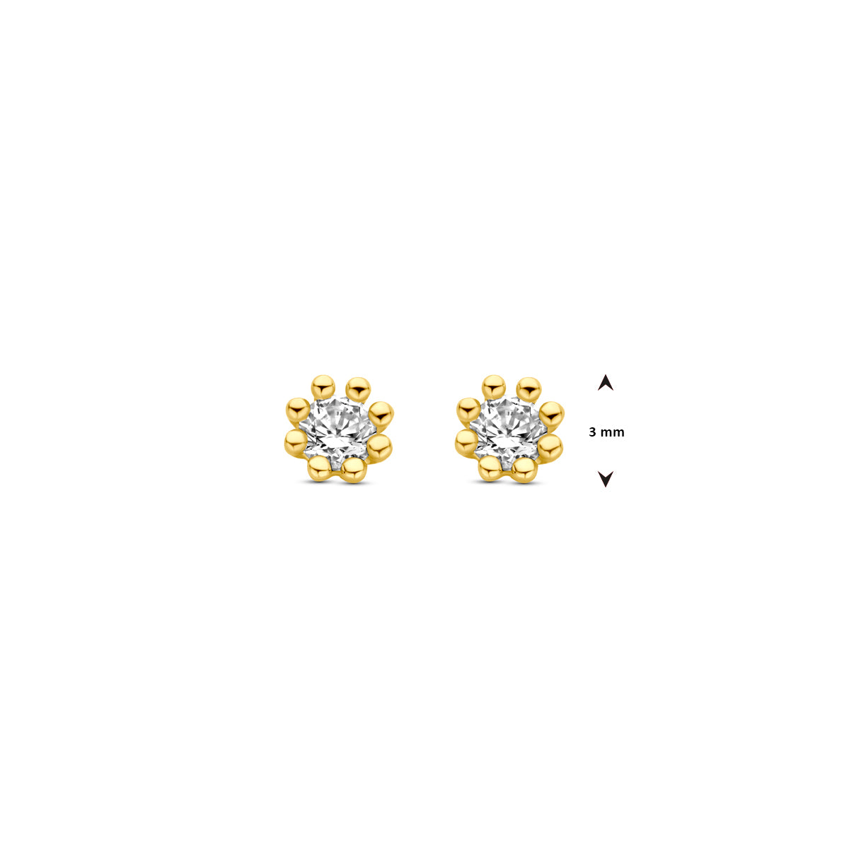 Oorknoppen zirkonia 9K geelgoud 3,5 mm