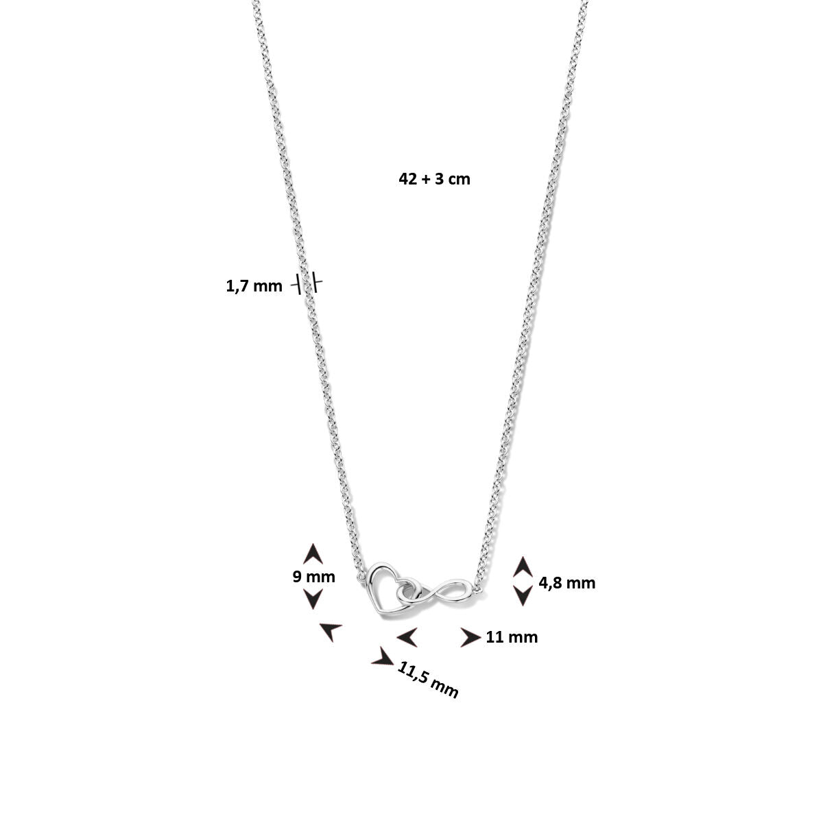 Fantasy Collection Collier hart en infinity 40 + 4 cm zilver