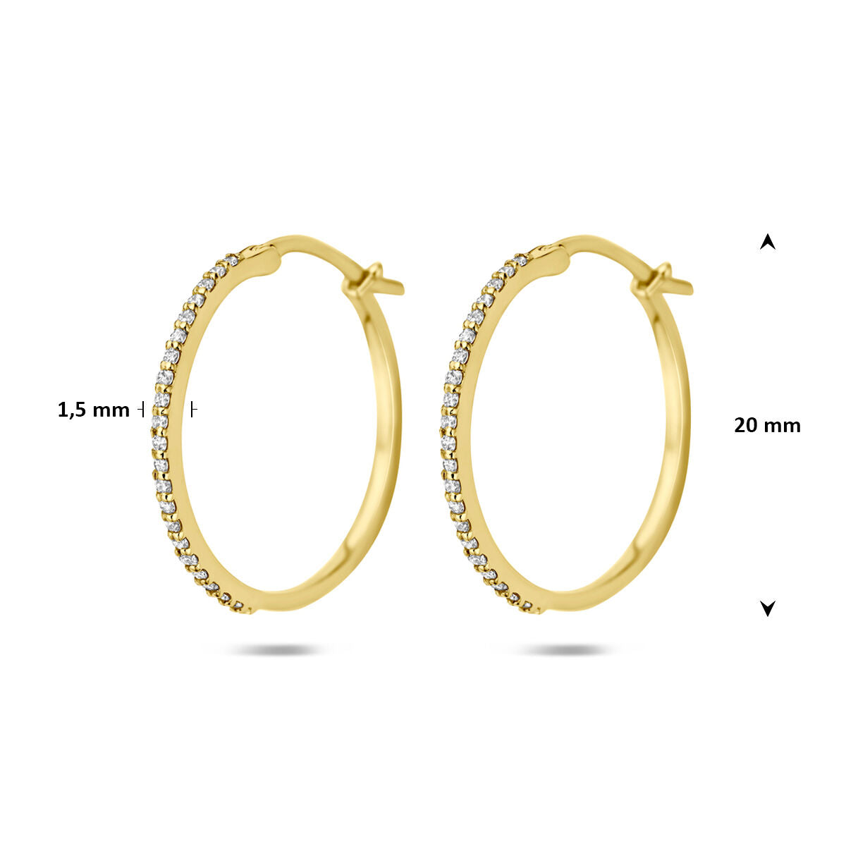Oorringen lab grown diamant f vs buis 14K geelgoud 1 mm briljant