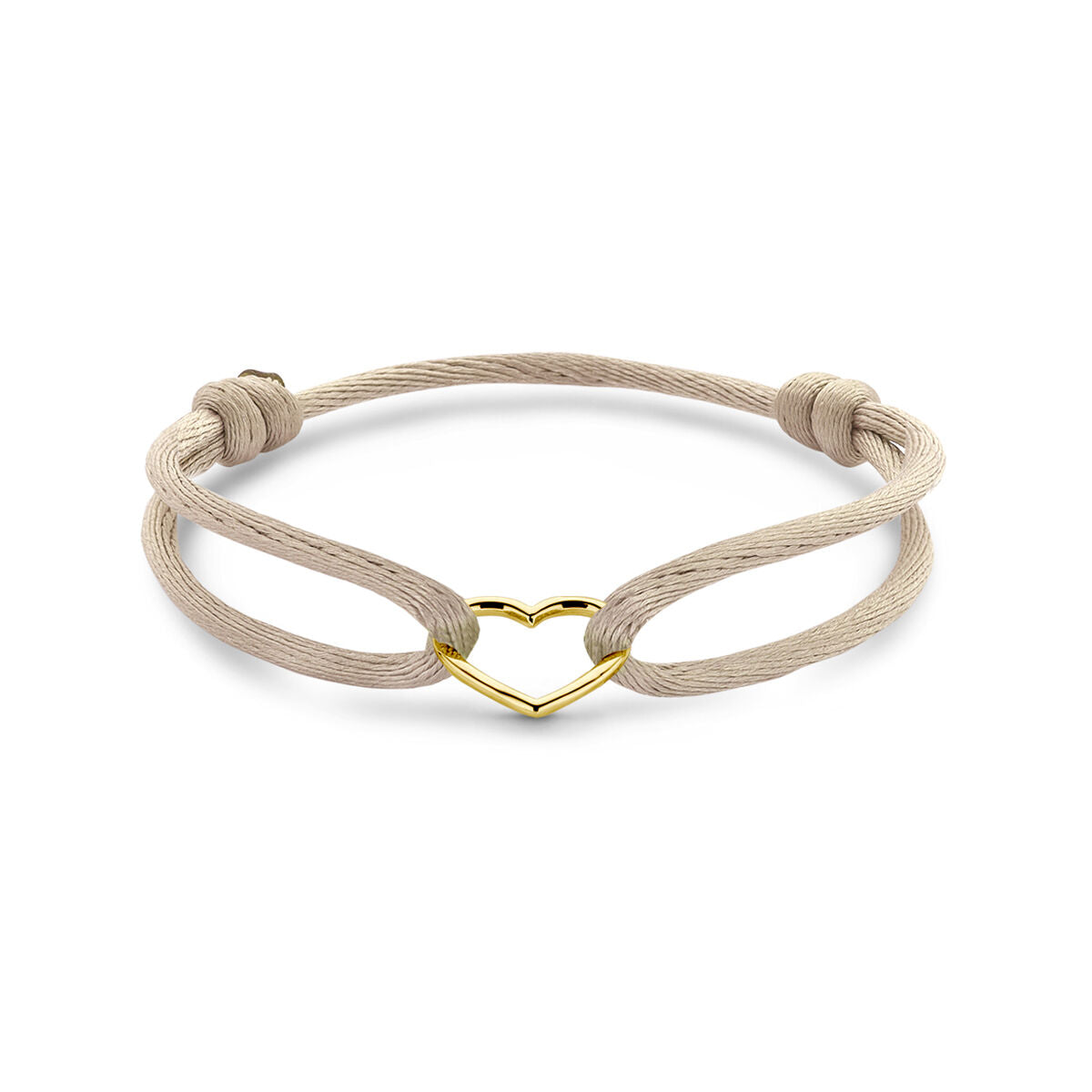 Fantasy Collection Armband satijn beige hart 13 - 26 cm 14K goud met rubber/nylon/leer