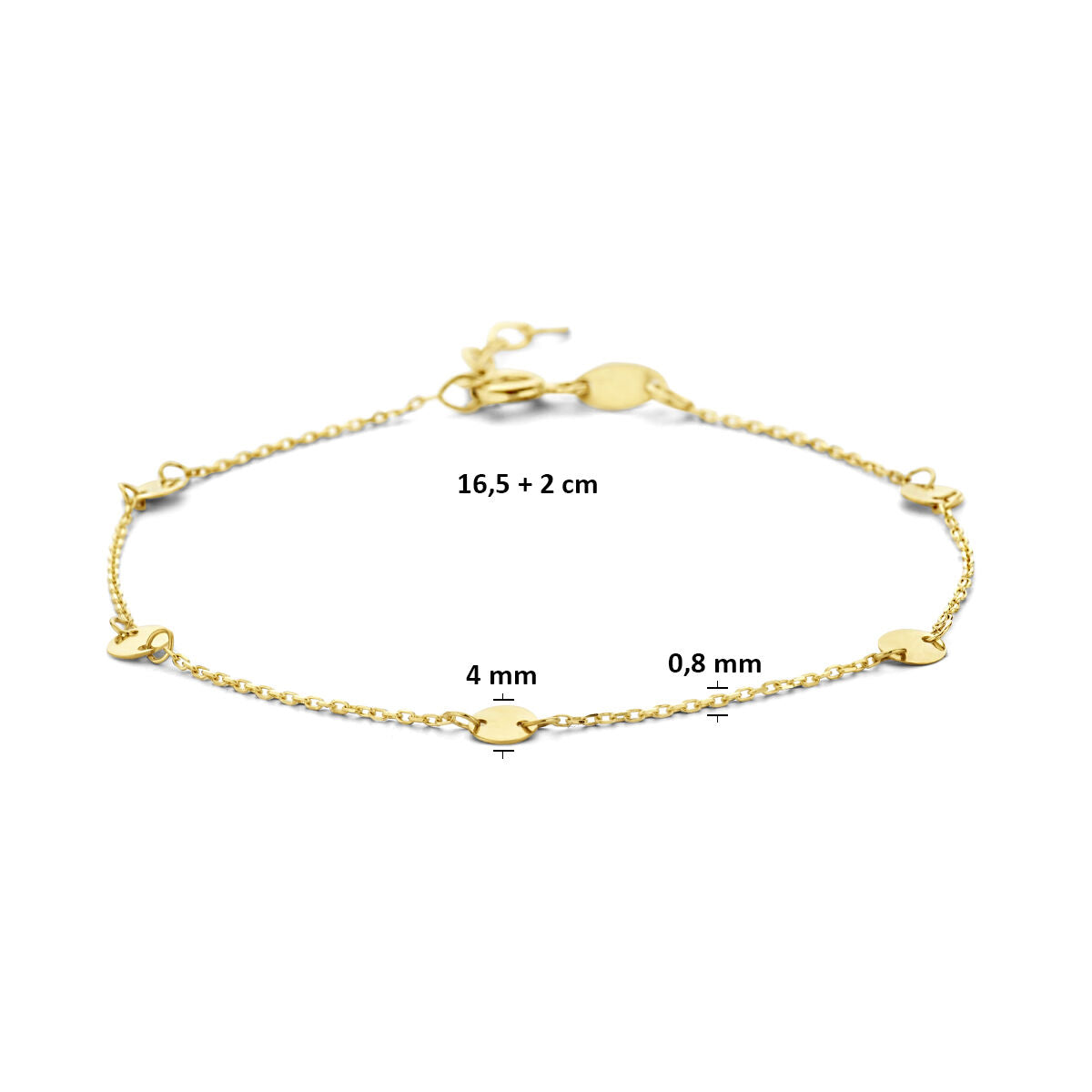 Fantasy Collection 9K armband ronde plaatjes 16,5 + 2 cm 9K geelgoud