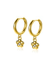 Zinzi 22mm gold plated zilveren oorringen 14mm met bungelende bloemetjes bezet met witte zirkonia ZIO2620 - PansiteNederland.nl