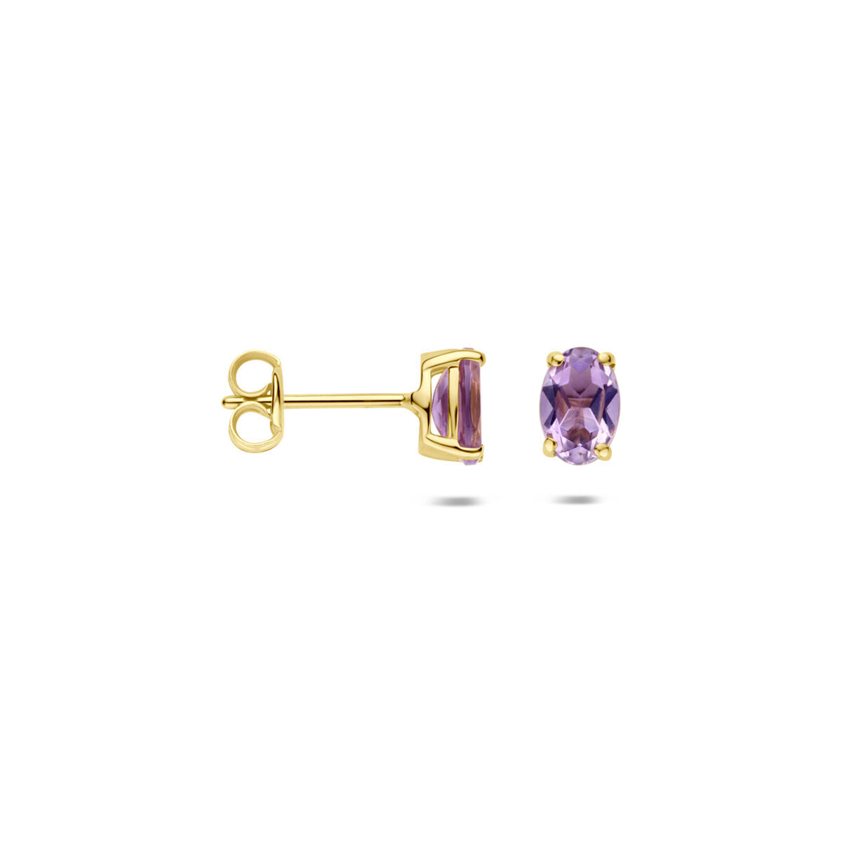 Oorknoppen amethist 9K geelgoud 6 mm