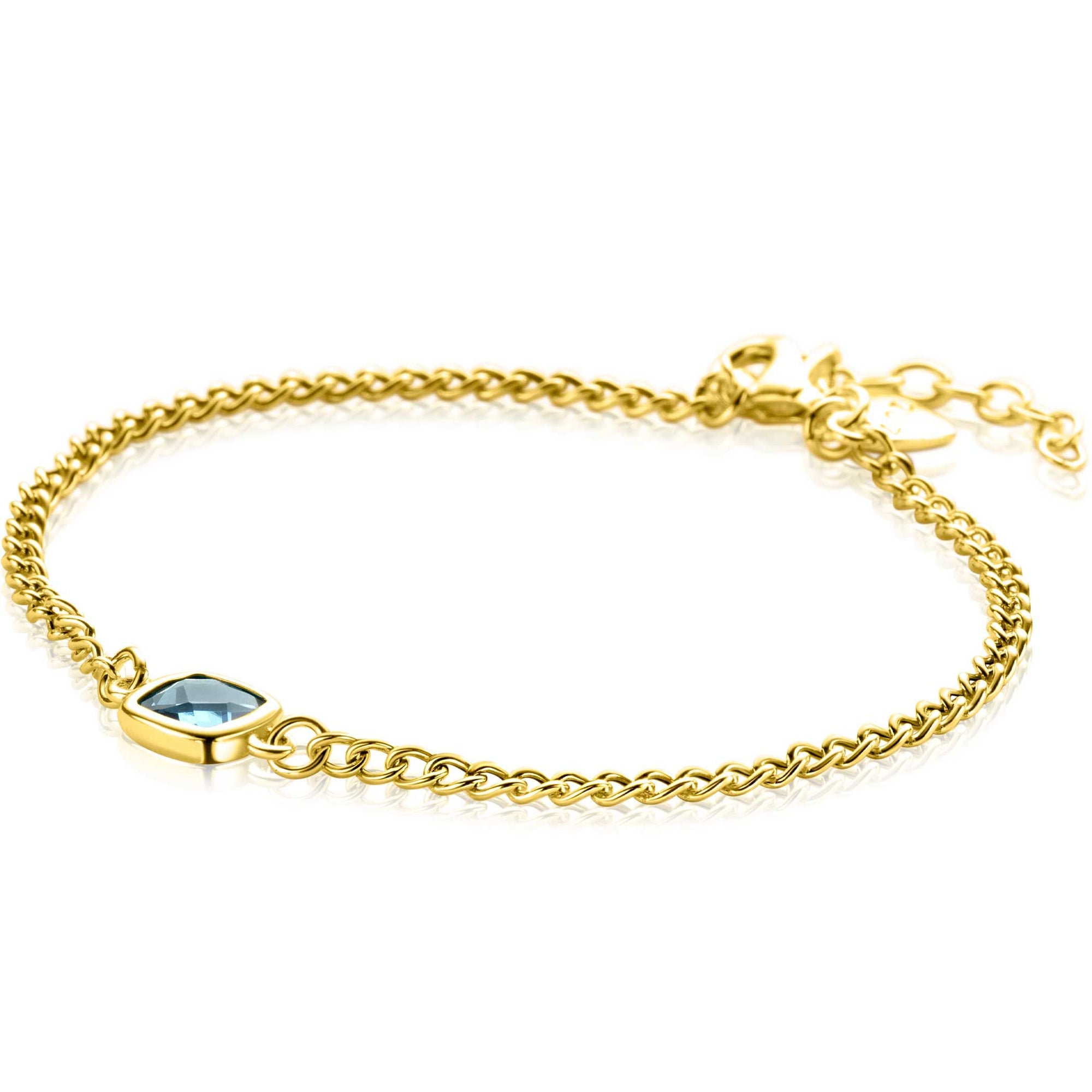 ZINZI gold plated zilveren gourmet armband met vierkante zetting bezet met indigo blauwe kleursteen 16-19cm ZIA2417G - PansiteNederland.nl