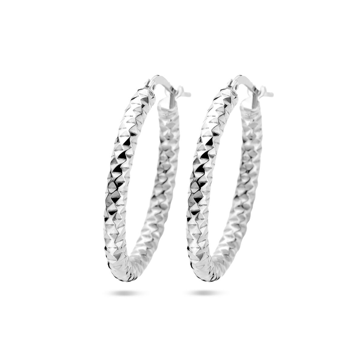 Fantasy Collection Oorbellen 3,0 mm ronde buis gediamanteerd zilver