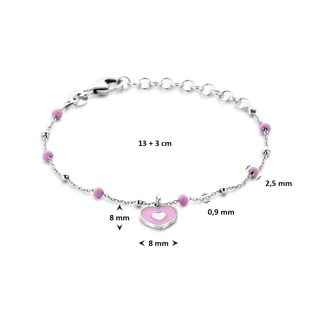 Fantasy Collection Armband emaille hartje 13 + 3 cm zilver