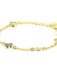 ZINZI gold plated zilveren schakel armband met twee mintgroene klavers en een blauwe klaver 17-20cm ZIA2763